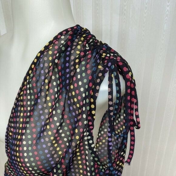 Papaya Blouse Women Small Sheer V-neck Gather Waist Polka Dots Summer Top S - Picture 3 of 10